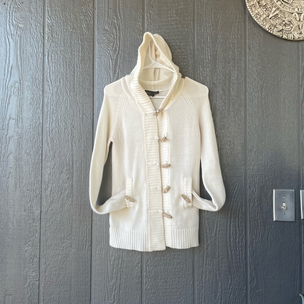 Cream Hooded Cardigan with Toggle Buttons